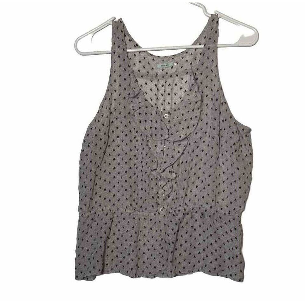 Kmichi Blue Ruffle Tank Top, Grey W/Flowers, Size Large